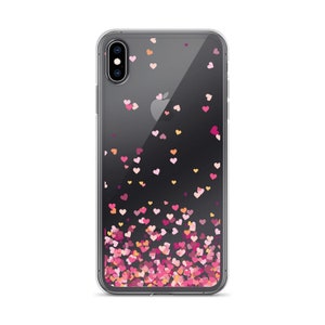 Falling Hearts Clear Phone Case, Clear iPhone Case, iPhone X Clear Case, iPhone 8 Clear Case, Clear Hearts Case, Clear Heart Case, 6s Clear