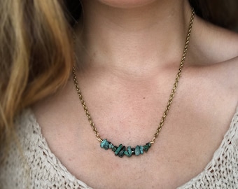 Turquoise bar necklace, Raw Turquoise necklace, Bohemian turquoise gold necklace, Natural African Turquoise necklace, Boho jewelry
