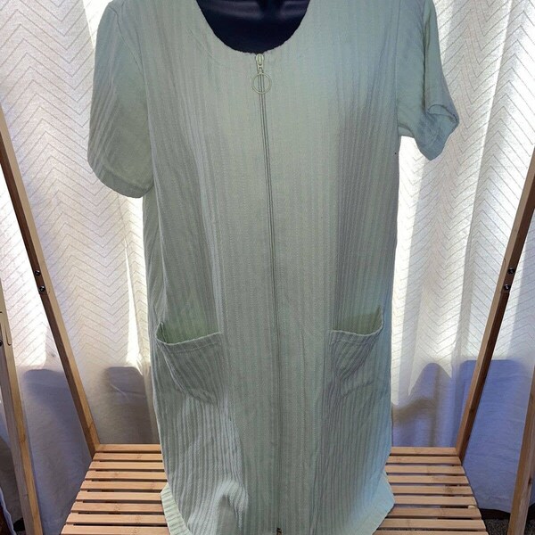 Charter Club Vintage Nightgown Zipper Front Short Sleeve Summer Mint Green M