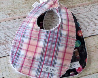 Baby Bibs - Baby Girl Bibs - Lantern Baby Bibs - Pink Orange Plaid Bibs - Chenille Bibs - Oriental Inspired Baby Bibs - Baby Shower Gift