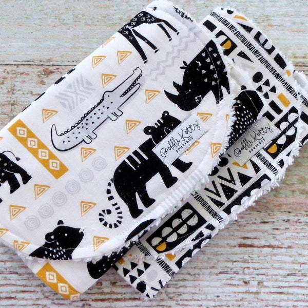 Burp Cloths - Baby Burp Cloths - Baby Boy Burp Cloths - Safarai Animal Burp Cloths - Black Gold Burp Cloths - Hieroglyphics Burp Cloths