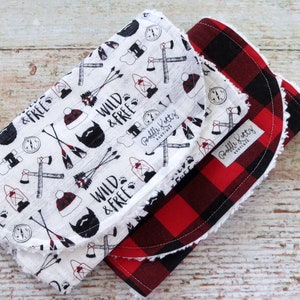 Burp Cloths Baby Boy Burp Cloths Red Black Buffalo Plaid Burp Cloth Lumberjack Burp Cloth Wild & Free Burp Cloth Baby Shower Gift image 1