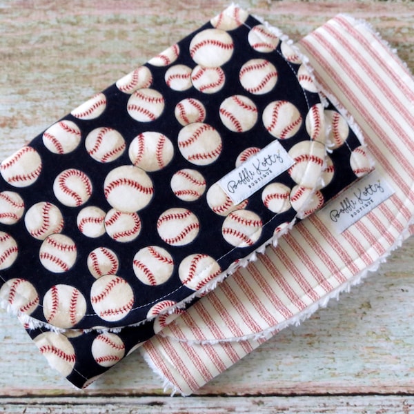 Burp Cloths - Baby Boy Burp Cloths - Baseball Burp Cloth - Red Stripe Burp Cloth - Chenille Burp Cloths - Baby Shower Gift - Christmas Gift