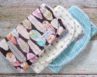 Baby Burp Cloths - Baby Girl Burp Cloths - Tribal Burp Cloths - Bohemian Burp Cloths -  Aqua Herringbone Burp Cloth - Gold Arrow Burp Cloth