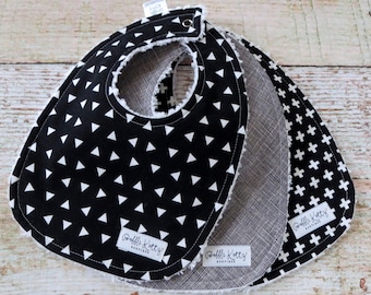 Baby Bibs - Black and White Baby Bibs - Gender Neutral Baby Bibs - Monochramatic Baby Bibs - Geometric  Bibs - Baby Shower Gift - Baby Gift