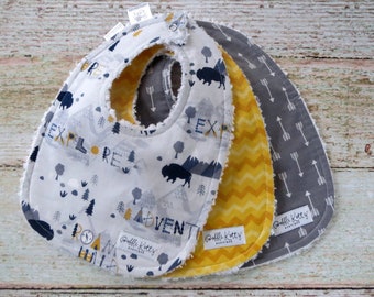 Baby Bibs - Baby Boy Bibs - Buffalo Baby Bibs - Gray Arrow Bib - Yellow Chevron Bib - Dribble Bibs - Feeding Bibs - Baby Gift