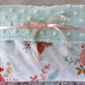Baby Blanket - Baby Girl Blanket - Mint Minky Blanket - Mint Blush Rose Minky Blanket - Floral Baby Blanket - Nursery Bedding - Baby Gift