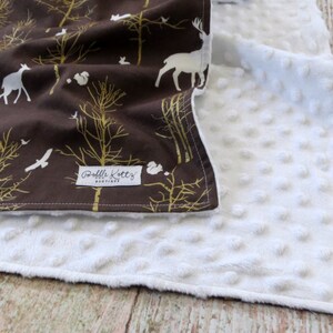 Baby  Blanket - Baby Boy Blanket - Woodland Baby Blanket - White Minky Blanket - Woodland Minky Blanket - Baby Shower Gift