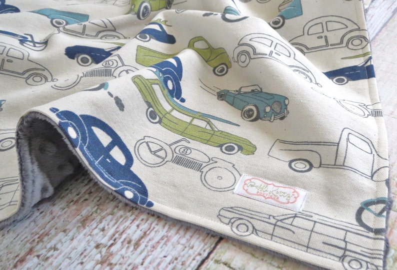 Baby Blanket Baby Boy Blanket Gray Minky Blanket Retro Rides Baby Blanket Vintage Car Baby Blanket Car Minky Blanket Car Blanket image 3