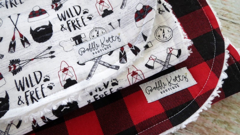 Burp Cloths Baby Boy Burp Cloths Red Black Buffalo Plaid Burp Cloth Lumberjack Burp Cloth Wild & Free Burp Cloth Baby Shower Gift image 6