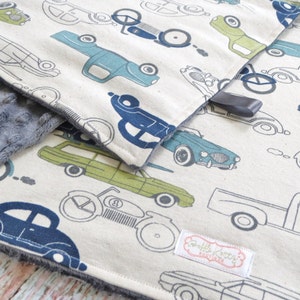 Baby Blanket Baby Boy Blanket Gray Minky Blanket Retro Rides Baby Blanket Vintage Car Baby Blanket Car Minky Blanket Car Blanket image 5