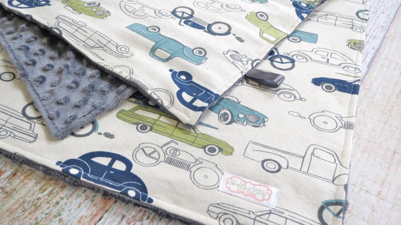 Baby Blanket Baby Boy Blanket Gray Minky Blanket Retro Rides Baby Blanket Vintage Car Baby Blanket Car Minky Blanket Car Blanket image 5