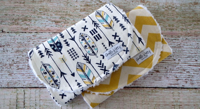 Baby Burp Cloths Baby Boy Burp Cloths Navy Yellow Burp Cloths Feather Arrow Burp Cloths Chevron Burp Cloth Tribal Burp Cloths image 1