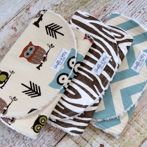 Baby Burp Cloths Baby Boy Burp Cloths Woodland Burp Cloths Owl Burp Cloth Chevron Burp Cloth Woodgrain Burp Cloth Baby Shower image 1