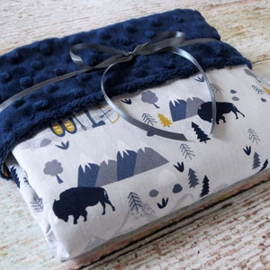 Baby Boy Blanket  - Minky Baby Blanket - Navy Minky Baby Blanket - Buffalo Baby Blanket - Navy Woodland Minky Blanket - Baby Shower Gift