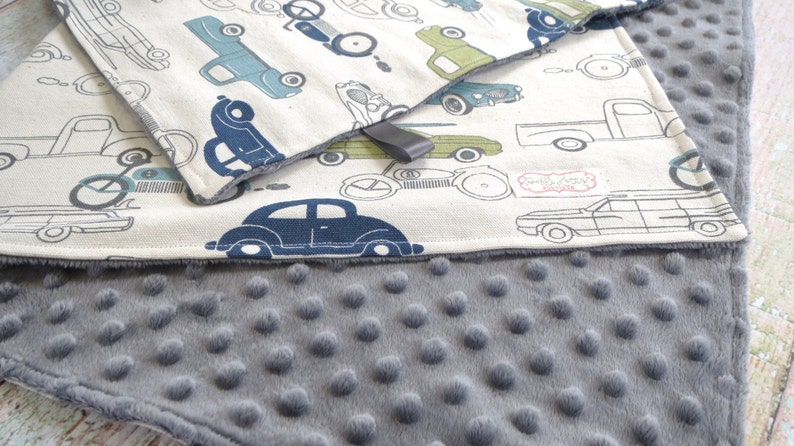 Baby Blanket Baby Boy Blanket Gray Minky Blanket Retro Rides Baby Blanket Vintage Car Baby Blanket Car Minky Blanket Car Blanket image 7