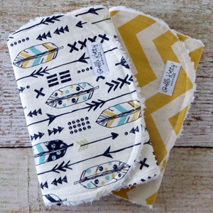 Baby Burp Cloths Baby Boy Burp Cloths Navy Yellow Burp Cloths Feather Arrow Burp Cloths Chevron Burp Cloth Tribal Burp Cloths image 2