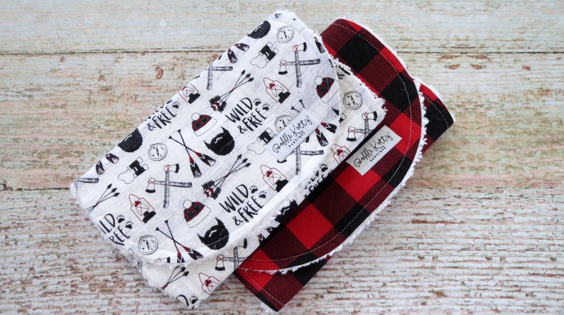 Burp Cloths Baby Boy Burp Cloths Red Black Buffalo Plaid Burp Cloth Lumberjack Burp Cloth Wild & Free Burp Cloth Baby Shower Gift image 1