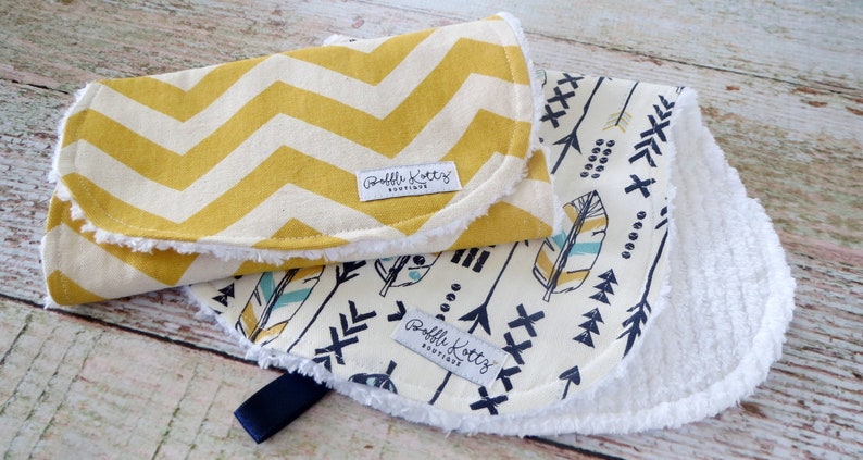 Baby Burp Cloths Baby Boy Burp Cloths Navy Yellow Burp Cloths Feather Arrow Burp Cloths Chevron Burp Cloth Tribal Burp Cloths image 5