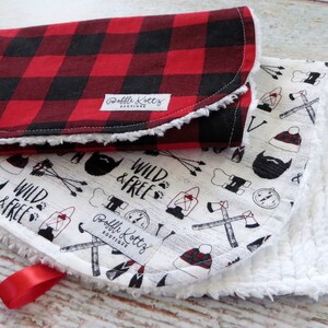 Burp Cloths Baby Boy Burp Cloths Red Black Buffalo Plaid Burp Cloth Lumberjack Burp Cloth Wild & Free Burp Cloth Baby Shower Gift image 5