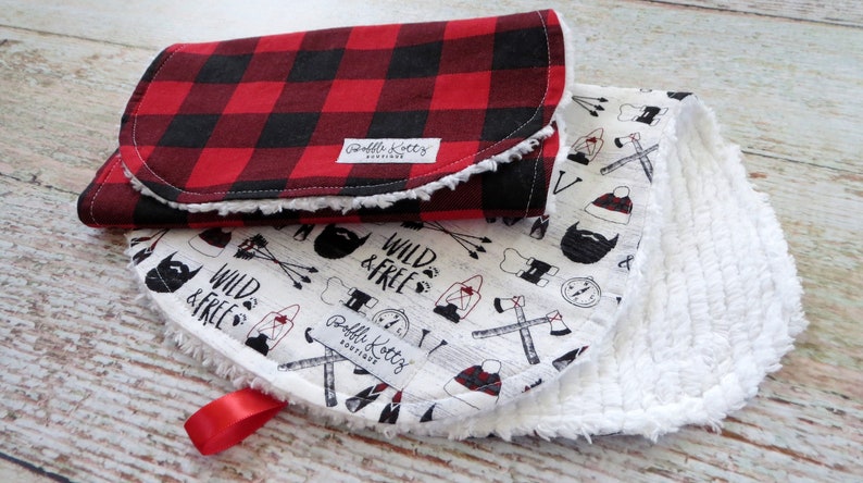 Burp Cloths Baby Boy Burp Cloths Red Black Buffalo Plaid Burp Cloth Lumberjack Burp Cloth Wild & Free Burp Cloth Baby Shower Gift image 5