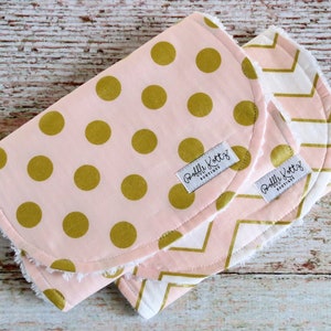 Baby Burp Cloths - Baby Girl Burp Cloths - Pink Gold Polka Dot Burp Cloths - Pink Gold Chevron Burp Cloths - Pink Burp Cloths - Baby Shower