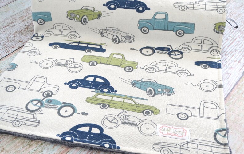 Baby Blanket Baby Boy Blanket Gray Minky Blanket Retro Rides Baby Blanket Vintage Car Baby Blanket Car Minky Blanket Car Blanket image 9