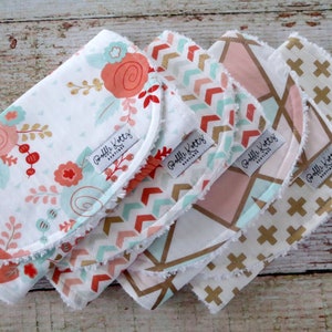 Baby Burp Cloths - Baby Girl Burp Cloths - Mint Blush Rose Burp Cloths - Mint Blush Gold Geo Burp Cloth - Mint Blush Arrow Burp Cloth