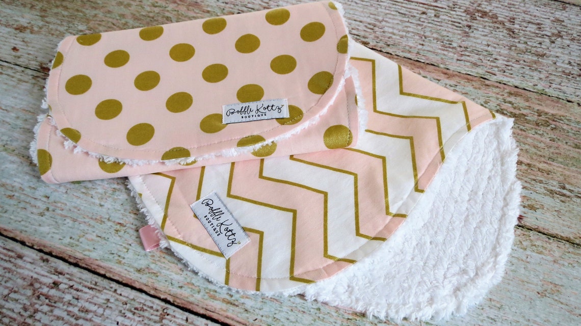 Baby Burp Cloths Baby Girl Burp Cloths Pink Gold Polka Dot Etsy