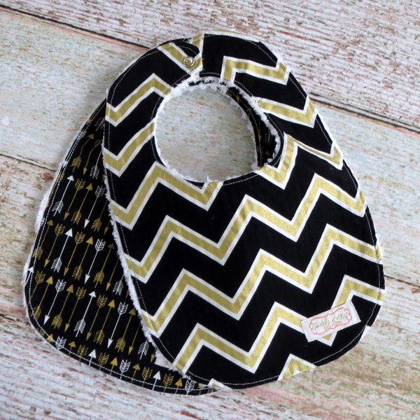 Baby Bibs - Baby Boy Bibs - Baby Girl Bibs - Black Gold Bibs - Tribal Bib - Black Gold Arrow Bib - Black Gold Chevron Bib - Baby Shower Gift