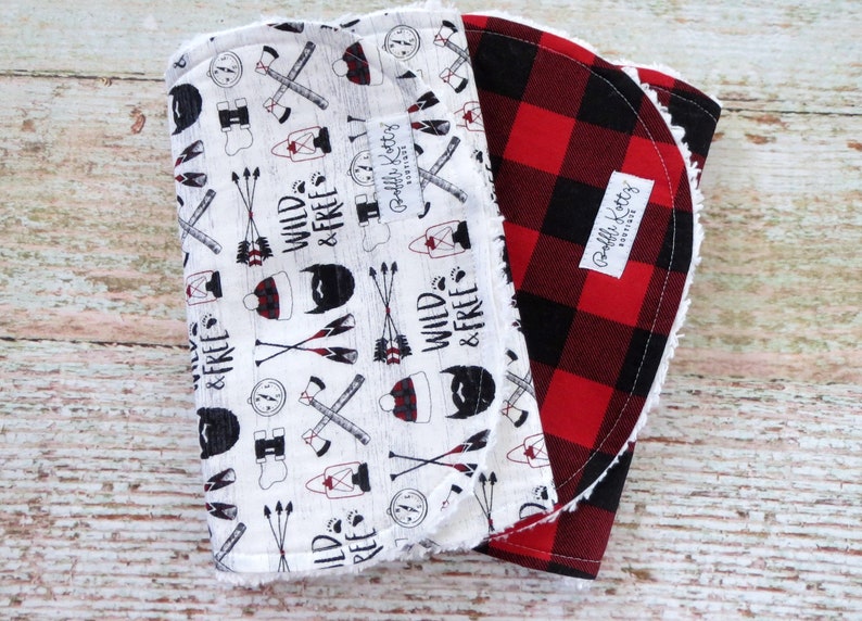 Burp Cloths Baby Boy Burp Cloths Red Black Buffalo Plaid Burp Cloth Lumberjack Burp Cloth Wild & Free Burp Cloth Baby Shower Gift image 2