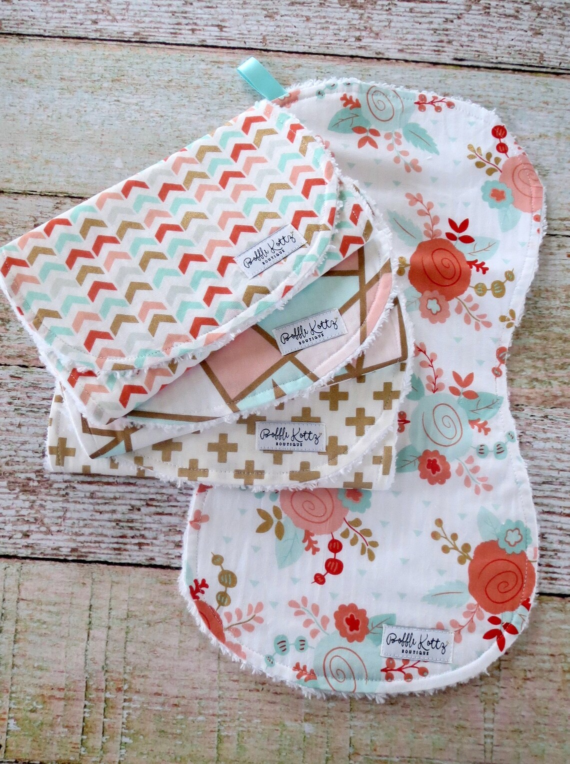 Baby Burp Cloths Baby Girl Burp Cloths Mint Blush Rose Etsy
