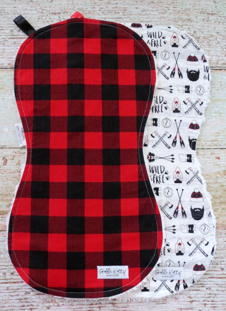 Burp Cloths Baby Boy Burp Cloths Red Black Buffalo Plaid Burp Cloth Lumberjack Burp Cloth Wild & Free Burp Cloth Baby Shower Gift image 3