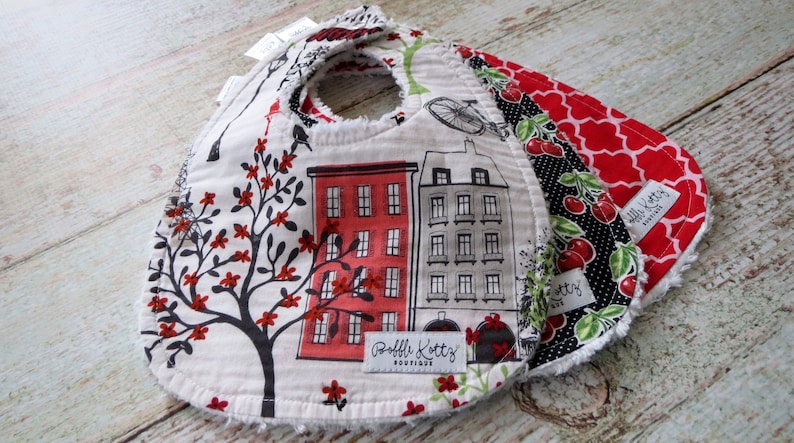 Ruffled Waterproof Baby Bib - Cherry Red