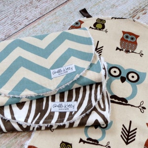 Baby Burp Cloths Baby Boy Burp Cloths Woodland Burp Cloths Owl Burp Cloth Chevron Burp Cloth Woodgrain Burp Cloth Baby Shower image 4