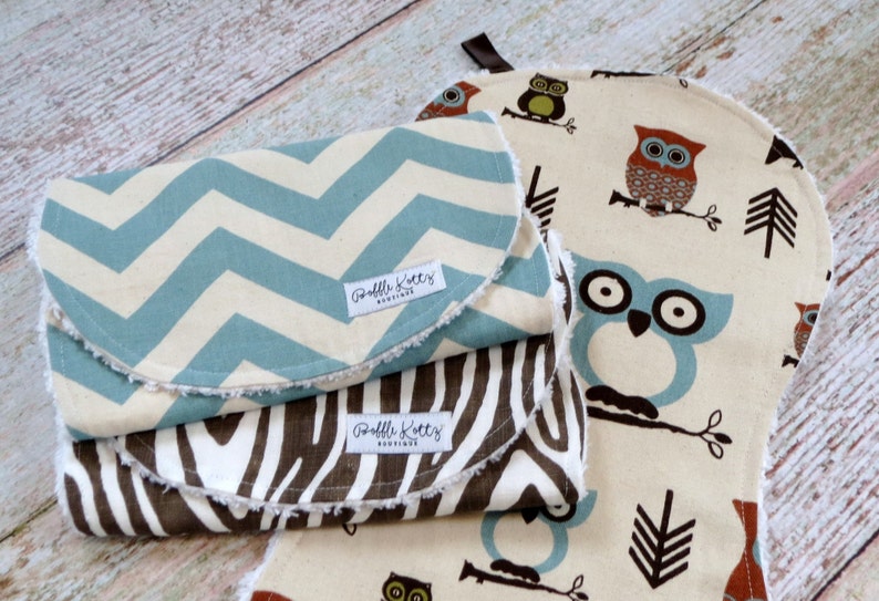 Baby Burp Cloths Baby Boy Burp Cloths Woodland Burp Cloths Owl Burp Cloth Chevron Burp Cloth Woodgrain Burp Cloth Baby Shower image 4