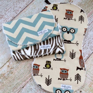 Baby Burp Cloths Baby Boy Burp Cloths Woodland Burp Cloths Owl Burp Cloth Chevron Burp Cloth Woodgrain Burp Cloth Baby Shower image 3