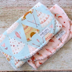 Baby Burp Cloths - Baby Girl Burp Cloths - Bohemian Burp Cloths - Teepee Burp Cloths - Feather Burp Cloths - Tribal Burp Cloths