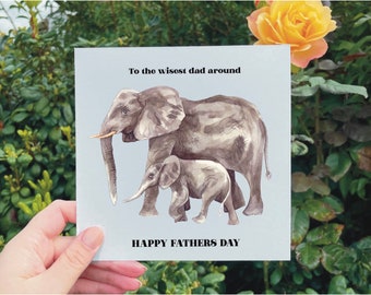 Tarjeta de felicitación del día del padre del elefante / Acuarela / Arte / Cumpleaños / Día del padre