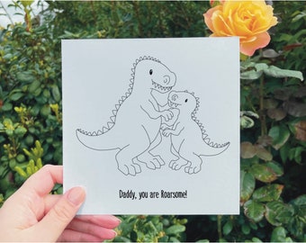 Dinosaur Fathers Day Cards, Colouring In Personalised Card, Dino Cute Dad