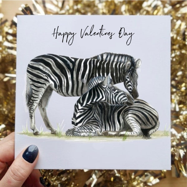 Zebra Valentines Greetings Card | Watercolour | Art | Birthday | Anniversary | Zebra Valentines Romantic Cute Galentines Animal