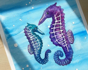 Seahorse Painting Art, Hand-Painted Original  | Signed