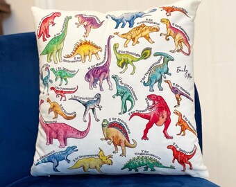 PREORDER - Dinosaur Cushion 40cm, Dino Alphabet Colourful Cushions, Extra Soft Velvety Cover