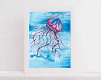 Impresión Giclée de medusas, impresión de acuarela de bellas artes, A3 A4 A5 / Firmado