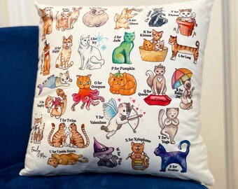 PRE-ORDER - Cat Alphabet Cushion 40cm, Cat Alphabet Colourful Cushion, Extra Soft Velvety Cover