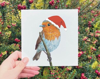 Tarjeta de Navidad Robin / Acuarela / Hecho a mano