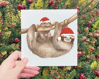 Sloth Christmas Cards, Handmade, Christmas cute sloth baby card