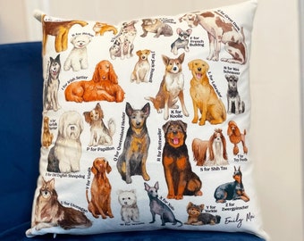 PREORDER - Dog Cushion 40cm, Dog Alphabet Colourful Cushion, Extra Soft Velvety Cover