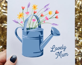 Lovely Mum, Greeting Card, Watering can flowers floral, Mother’s Day, Greetings Card, Watercolour , Art Birthday Anniversary