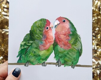 Lovebirds Greetings Card | Watercolour | Art | Birthday | Anniversary | Lovebirds Valentines Cute Romantic Couple